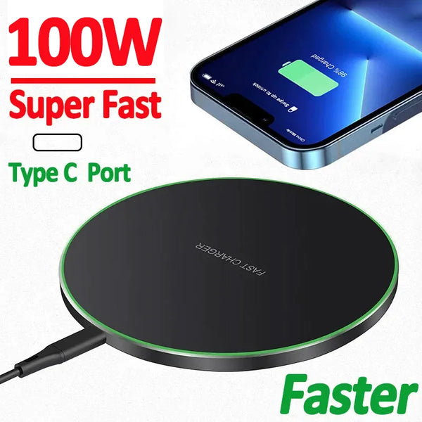 100W  Charger For iPhone 14 13 12 11 Pro XS Max Mini X XR Induction Fast Wireless Charging Pad For Samsung