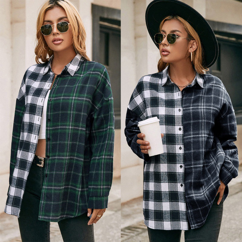 Single-breasted Plaid Shirt Plaid